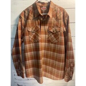 Wrangler Western Plaid Button Up Long Sleeve Shirt Brown Tan Size Extra large